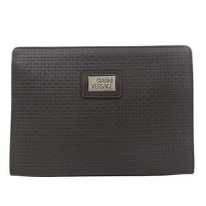 Versace Leather Clutch Bag Dark Brown